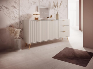 Vente-unique - Sideboard mit 2 Türen & 3 Schubladen - MDF - Beige & Goldfarben - ELONARIA II von Pascal Morabito