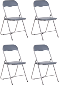 CLP 4er Set Klappstuhl Felix Klappbarer mit Kunstleder PVC Sitz Gepolstert,grau/silber