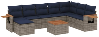 vidaXL 9-tlg. Garten-Sofagarnitur mit Kissen Grau Poly Rattan 3227097
