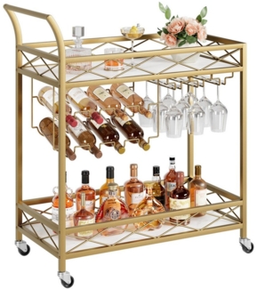 GarveeMore Servierwagen Servierwagen, kleine Barwagen mit 2 verspiegelte Glasablagen