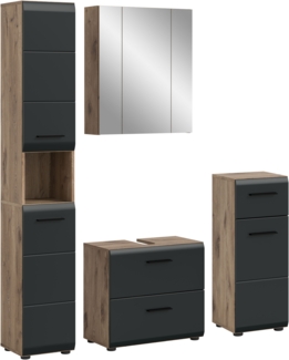 Badkombination (B/H/T: 150x185x30 cm) in schwarz matt und Nox Oak Nachbildung