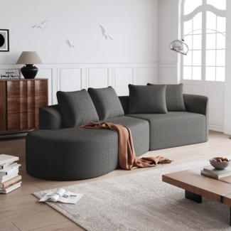 Sofa, Modernes gepolstertes übergroßes Ecksofa 4-Sitzer geschwungene Wolkencouch mit 4 Zierkissen frei kombinierbar, Chenille, Weiß