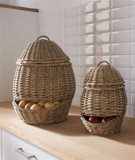 2x Gemüsekorb aus Weide, grau, 32 + 45 cm hoch, Kartoffelkorb, Zwiebelkorb, Weidenkorb