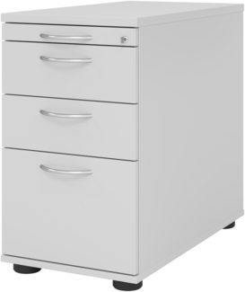 bümö Schreibtisch Schrank Büro mit Hängeregister für Hängeordner, Schubladenschrank Holz in grau, Container mit Schubladen & Hängeregistratur - Schreibtisch Kommode mit Bogengriffe, SC40-5-5-BM