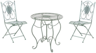 TPFGarden Garten-Essgruppe Aldanu - Sitzgruppe für Garten, Balkon, Terrasse, (Gartenmöbel-Set - Bistro-Garnitur / Bistro-Set outdoor, 3-tlg, Gartenset aus handgefertigten Eisen - Farbe: antik-grün), Stuhl (HxB): 91,5 x 42 cm - 1 Tisch (LxBxH): 70 x 70 ...