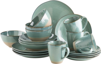 Vintage Geschirr-Set fr 4 Personen, 20-teiliges Kombiservice mit unregelmig runden Formen im Retro Look; Trkis / Grn