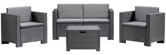Dmora Loungeset für draußen Camisano, Outdoor-Lounge mit Couchtisch, Terrassenset mit Kissen, Gartenkomposition mit Sofa und Sesseln, Made in Italy, Anthrazit