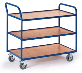 Rollcart Tischwagen mit abgewinkeltem Schiebegriff und 3 Etagen im Buchendekor 790x490mm