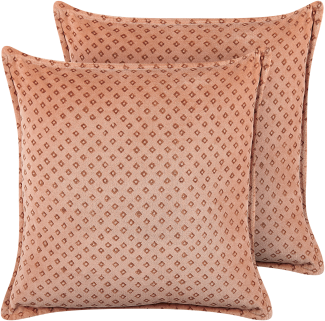 Kissen 2er Set Geometrisches Muster RHODOCOMA Samtstoff 45 x 45 cm Rosa