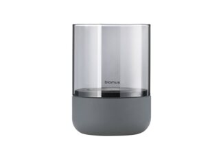 Blomus Windlicht Calma, Kerzenständer, Kerzenhalter, Beton, Glas farbig, Steel Gray, Smoke, 14 cm, 66189