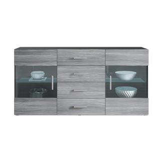 Sideboard Kommode Bari V1, Korpus in Schwarz matt / Front in Avola-Anthrazit (139 x 72 x 35)