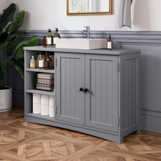 Bealife Waschbeckenunterschrank Badezimmerschrank 90 x 30 x 60 cm, mit 2 Türen, 5 Fächern