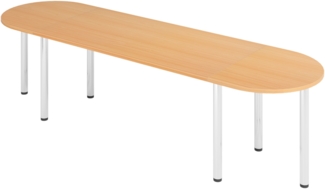 bümö Konferenztisch oval 280x80 cm großer Besprechungstisch in Buche, Besprechungstisch mit Chromfüßen, Meetingtisch für 8 Personen, Tisch für Besprechungsraum & Meeting, SETK2-6-C
