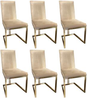 Casa Padrino Luxus Esszimmer Stuhl Set Creme / Gold 50 x 60 x H. 100 cm - Edles Küchen Stühle 6er Set - Luxus Esszimmer Möbel