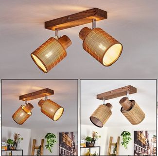 hofstein Deckenleuchte moderne Deckenlampe aus Holz/Metall/Bambus in Dunkelbraun/Chromfarben, ohne Leuchtmittel, 2-flammig mit verstellbaren Strahlern, 2 x E14, ohne Leuchtmittel