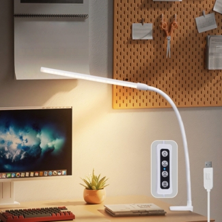 ZMH Schreibtischlampe LED Klemmbar - Weiß Tageslichtlampe Schreibtisch Lampe mit 3 Farbtemperatur und 5 Helligkeitsstufen Tischleuchte USB Bürolampe 5W Arbeitsplatzleuchte Klemmlampe für Büro