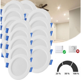 LETGOSPT LED Einbaustrahler 10er Set LED Einbaustrahler, Dimmbar Spot Einbaustrahler Einbauleuchte, LED fest integriert, Warmweiß, Ultraflache Spot Bad Einbauspot 75-95mm,für Küche Badezimmer Büro Flur