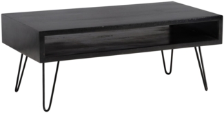 Couchtisch 100 x 50 x 40 cm Mango Massivholz Metall Sofatisch, Design Wohnzimmertisch Rechteckig mit Stauraum, Kaffeetisch Massiv, Großer Tisch Wohnzimmer mit Haarnadelbeine