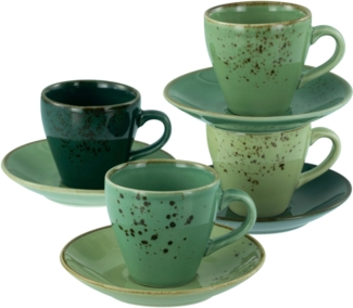 CreaTable Espressotasse Nature Collection Green Life, Espresso-Set, 8-tlg, Steinzeug, Handwerklicher Look, Vintage