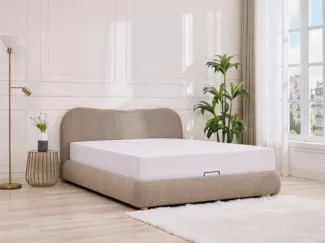 Vente-unique - Bett mit Bettkasten + Matratze – 180 x 200 cm – Stoff – Taupe – VANARI