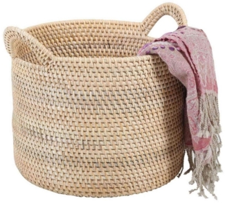 Casa Moro Flechtkorb Rattan Korb ELIE NATUR mit Henkel Weidenkorb (Obstkorb rund Allzweckkorb Pflanzkorb), Handgefertigt