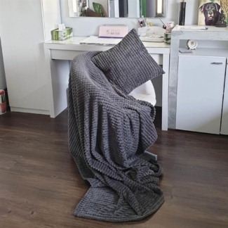 Kuscheldecke im Set - Anthrazit "JACQUARD" XXL Flauschdecke (150x200cm) inkl. 45x45cm Dekokissen mit abnehmbaren Bezug - flauschige Sofadecke