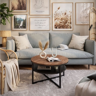 yourhouse24 Couchtisch CIRI-X runder Couchtisch mit Regal Eiche Handwerker Wotan Stirling