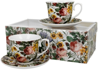 DUO FLORAL 2er-Set Tassen 250 ml SPRING mit Untertassen, New Bone China Porzellan