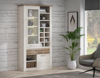 FORTE Duro Vitrine, Holzwerkstoff, Weiß/Beige/Braun, 108,4 x 212 x 41,3 cm