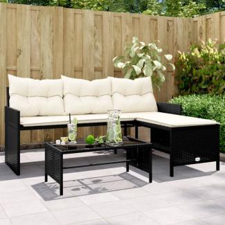 vidaXL Gartensofa in L-Form mit Tisch und Kissen Schwarz Poly Rattan 365571