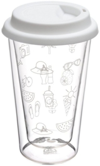 Doppelglas Becher, 300 ml, 'Sommer' mit weißem Deckel