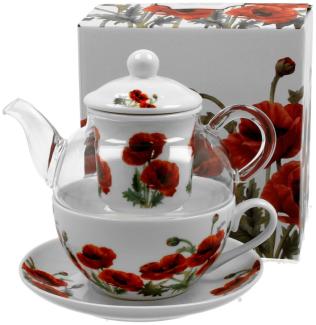 DUO FLORAL Tasse mit Teekanne CLASSIC POPPIES Glas - New Bone China Porzellan