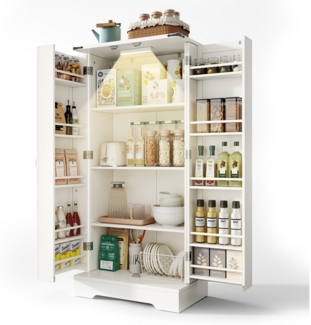 REDOM Sideboard Modernes Küchenschrank (mit LED-Beleuchtung – Freistehender Aufbewahrungsschrank mit 2 Flügeltüren & verstellbaren Regalen)