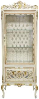 Casa Padrino Barock Vitrine Cremefarben / Beige / Gold 70 x 40 x H. 170 cm - Prunkvoller Barock Vitrinenschrank mit Glastür und Glitzersteinen - Barock Möbel