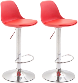 CLP 2er Set Barhocker Kiel Kunststoff höhenverstellbar und 360 Grad drehbar,rot chrom