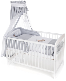 Komplettbett Babybett Teddy & Mond in Grau-Grau