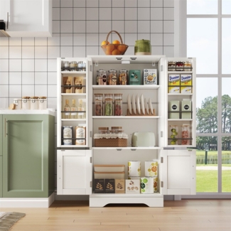 OKWISH Sideboard Modernes Küchenschrank (mit LED-Sensorlicht – großer 4-türiger Aufbewahrungsschrank, 1 St, 120x60x40xcm), ideal für Küche & Wohnzimmer