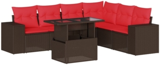 vidaXL 7-teiliges Gartensofa-Set mit Kissen, braun, Polyrattan 3269194