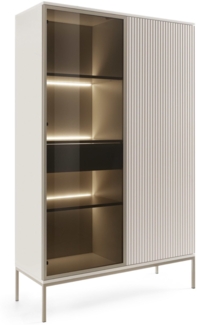 Selsey 'Tosena' Vitrine 2-türig mit Schublade und LED, Greige, ca. 166 x 104 x 39 cm