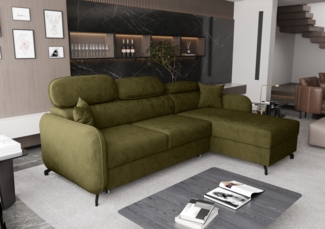 AX LIVING Ecksofa mit Schlaffunktion Ribella 5 L-Form 265cm, Samt in Olivgrün Rechts