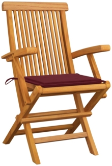 vidaXL Gartenstühle mit Weinroten Kissen 3 Stk. Massivholz Teak 3062523