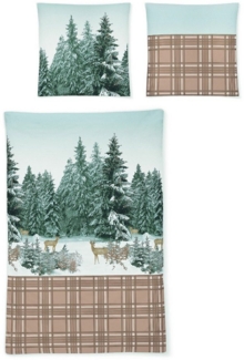 Irisette Feinbiber Bettwäsche Feel 135x200 cm Karo Bäume Rehe Winter 8537-80