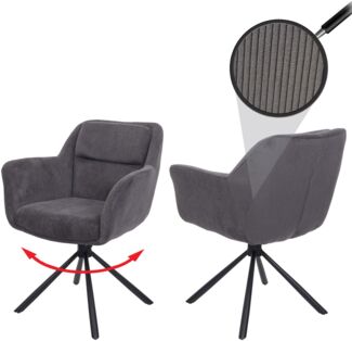 2er-Set Esszimmerstuhl HWC-K33, Küchenstuhl Stuhl, drehbar Auto-Position, Stoff MVG ~ Kord-grau