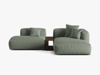 Micadoni Ecksofa Martina 2-Sitzer mit Couchtisch Strukturierter Stoff Moßgrün Rechts