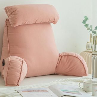 1 Stück – Großes Lesekissen mit Armlehnen, Rückenstütze, abnehmbarer Bezug & Tasche (75×40×58 cm, Rosa)