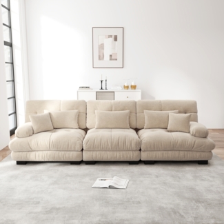 Modulares Ecksofa, 3-Sitzer mit Tiefensitz Chenille Schlafsofa Komfortabel Gepolstert für Wohnzimmer Apartment Studio Büro, Chenille, Hellbraun
