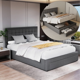 LOVONLIVE Polsterbett Doppelbett Jugendbett gepolsteres Bettgestell Bett Stauraumbett Leises (Polsterbett mit stabilem Lattenrost und Luftdruckhebel, Gepolstertes Kopfteil, robustes Gestell, moderne Optik), Leises Höhenverstellbares Kopfteil, Stauraum ...