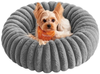 FEANDREA Hundebett, Katzenbett, Donut Kissen, waschbar, weiche Polsterung, rutschfest, grau