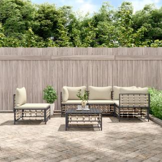 vidaXL 6-tlg. Garten-Lounge-Set mit Kissen Anthrazit Poly Rattan 3186764