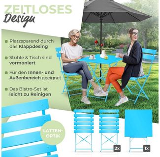 KESSER® Bistroset 3-teilig mit Bistrotisch & 2 Klappbaren Stühlen | Gartenmöbel-Set Outdoor Sitzgruppe | UV & wetterbeständig Gartentisch | Balkonset bestehend aus Klapptisch & 2x Klappstühlen & Cover Hellblau